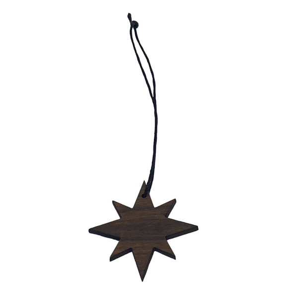 Handcrafted Other - Star Of Bethlehem Christmas 1 3/4" Ornament Handmade Walnut Wood Black Hanger